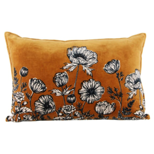 Coussin en velours fleuri - Jaune Curry