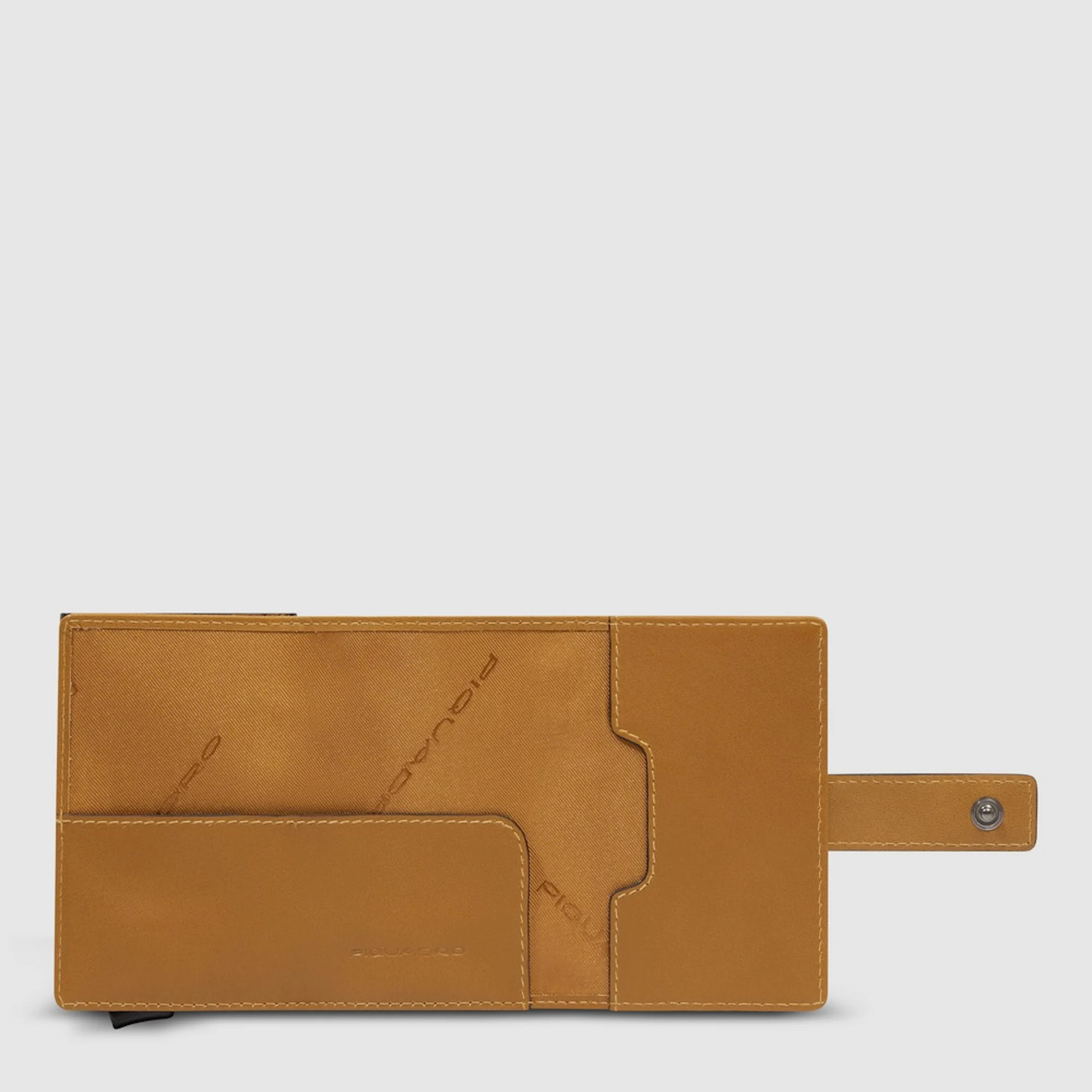 Piquadro Portacarte automatico in metallo e pelle, schermato con protezione RFID