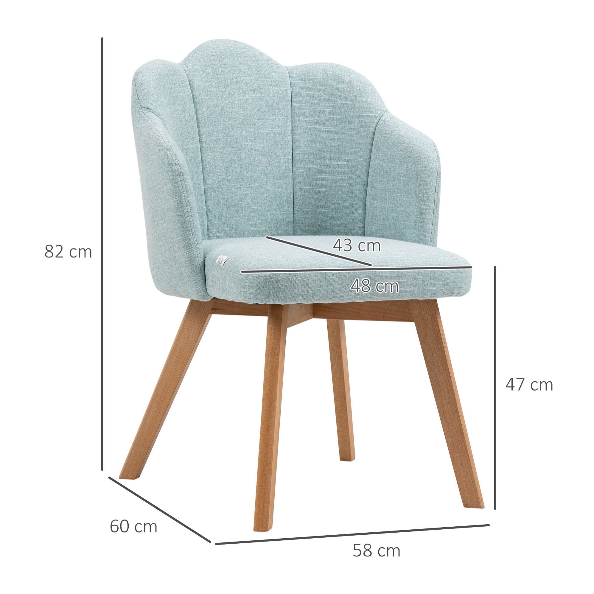 Sillas de Comedor en Forma de Flor Set de 2 Sillas con Asiento y Respaldo Acolchado Estilo Moderno Carga 120 kg 58x60x82 cm Verde Azulado