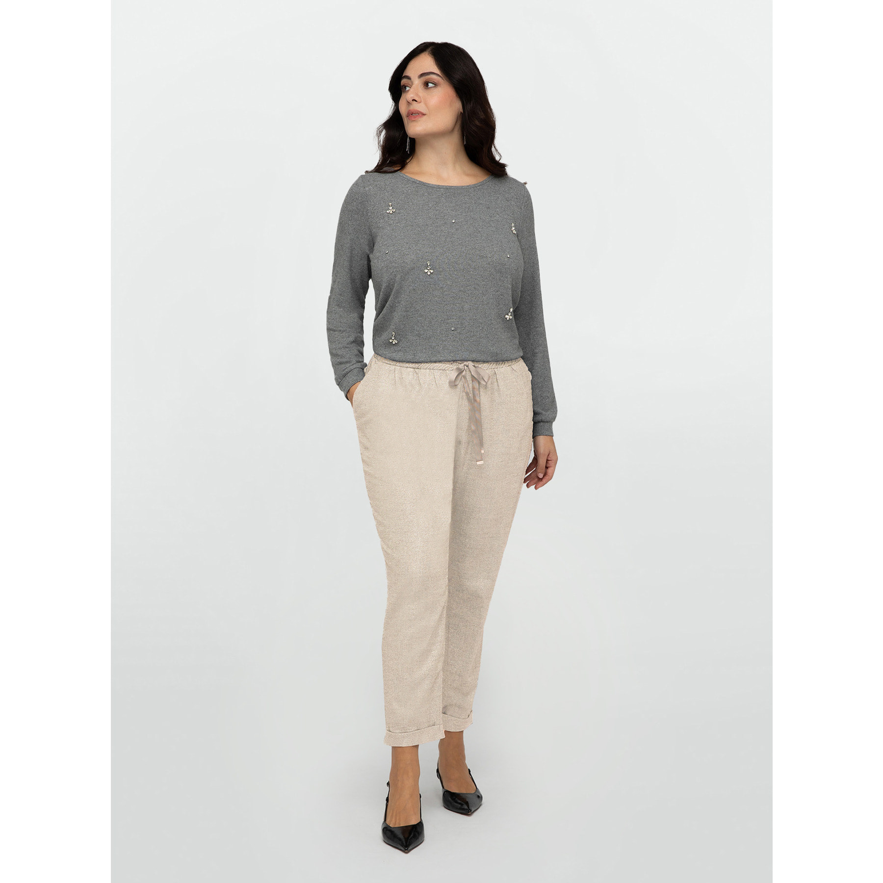 Fiorella Rubino - Pantalón jogger de lúrex - Beige