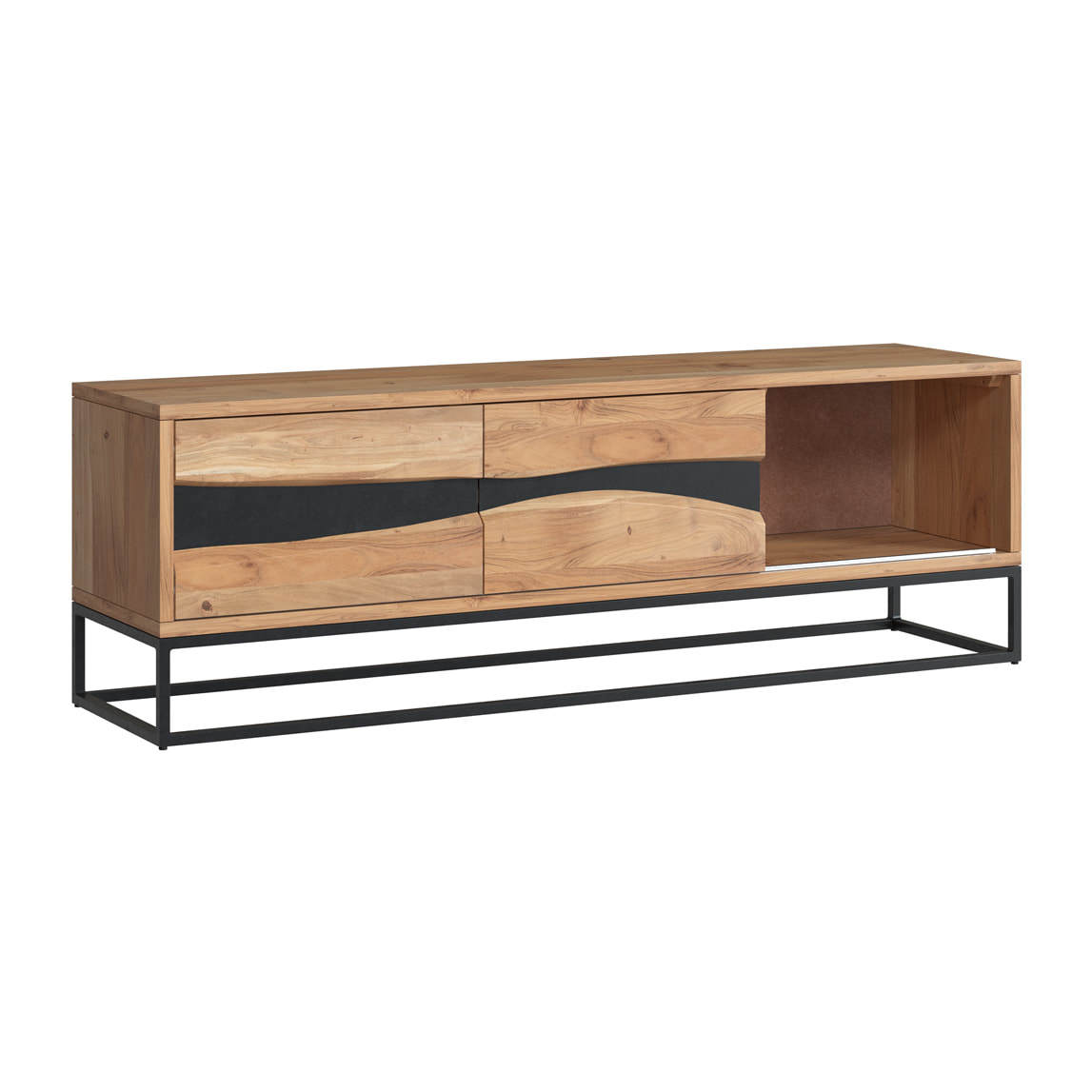 Meuble TV en bois d'acacia massif et métal 140 cm - Alabama