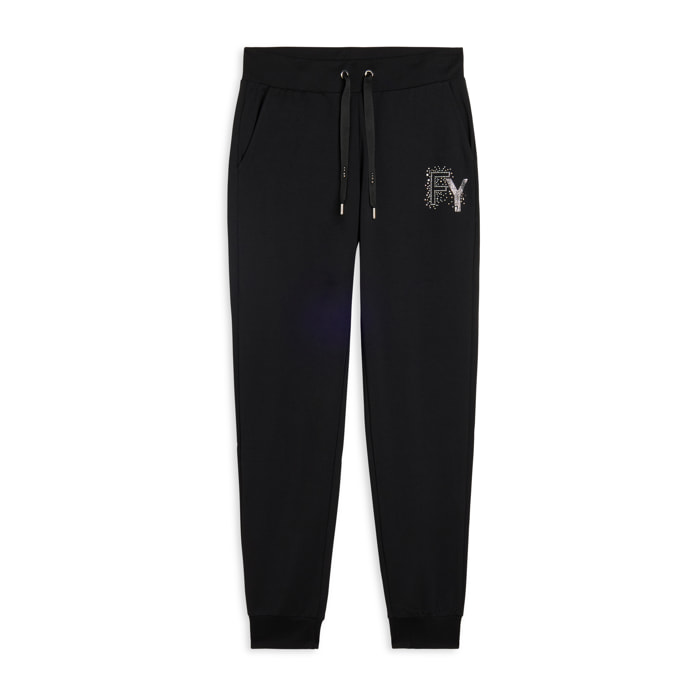 Pantaloni Sportivi con Polsini in Costina e Strass