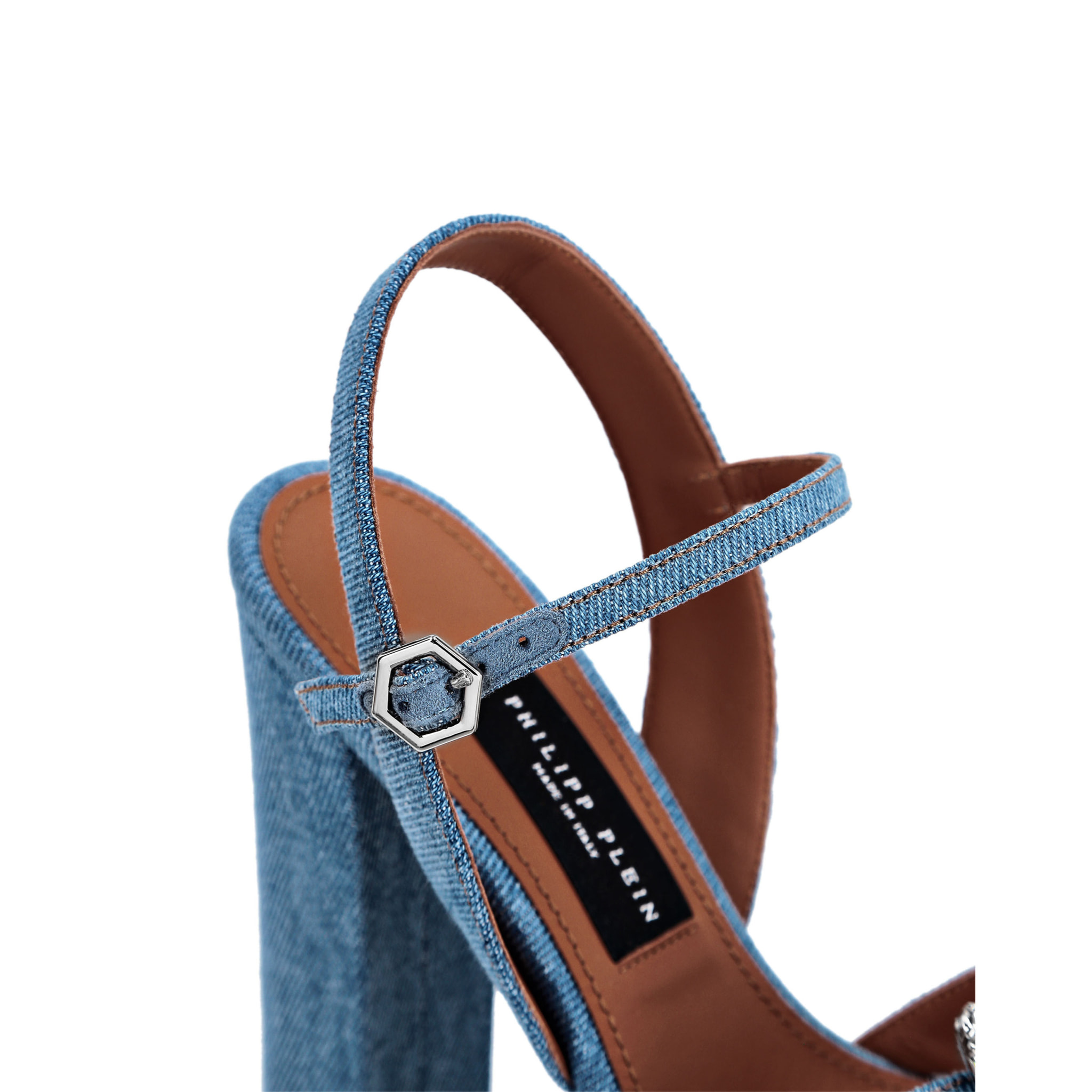 PHILIPP PLEIN Denim Sandals High Heels Crystal Hexagon