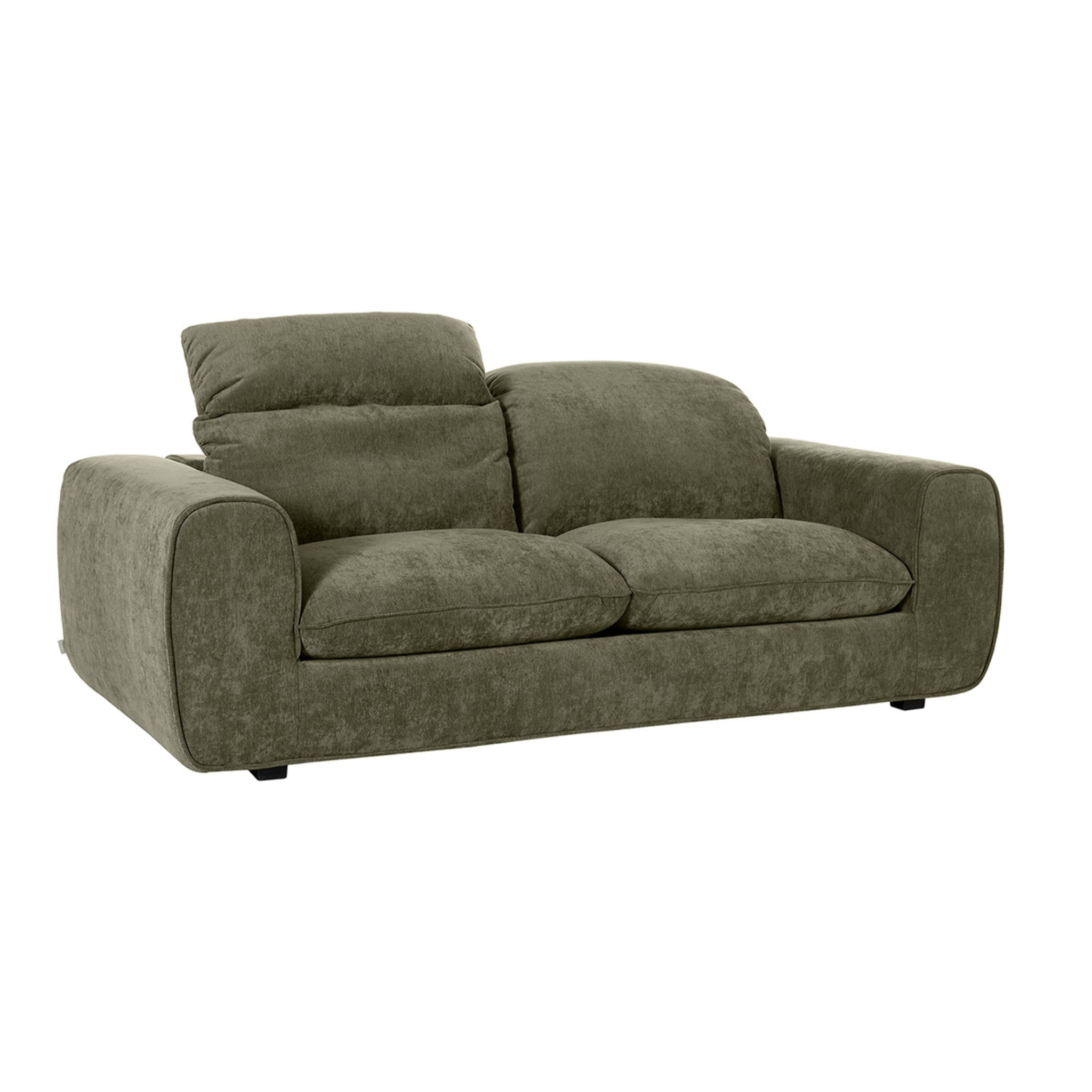 Canapé convertible avec têtières ajustables 3 places en tissu effet velours texturé vert kaki NOAM