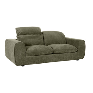 Canapé convertible avec têtières ajustables 3 places en tissu effet velours texturé vert kaki NOAM