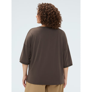 Fiorella Rubino - T-shirt in jersey con bordature lurex - Marrone