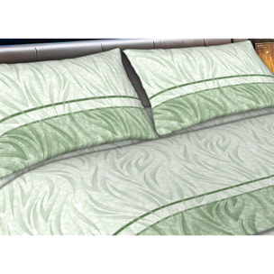 Completo Lenzuola in Flanella Morbida e Calda Made In Italy disegno Flames Verde