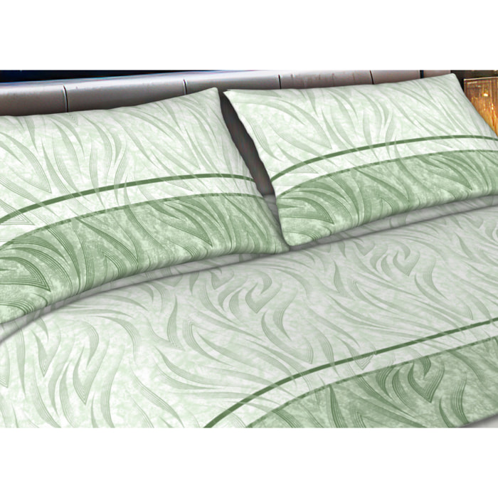 Completo Lenzuola in Flanella Morbida e Calda Made In Italy disegno Flames Verde
