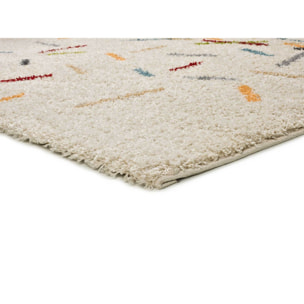 BREMEN Alfombra shaggy geométrica en blanco y motivos multicolor, varias medidas disponibles