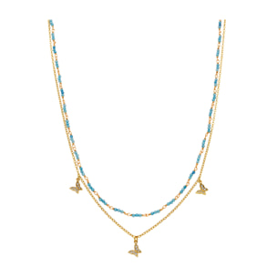 Collar con Cristal Azul acabado oro 18k