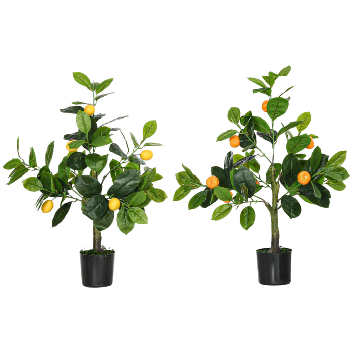 Juego de 2 Plantas Artificiales Decorativas Limonero y Naranjo de 60 cm con Maceta Plantas Sintéticas para Decoración del Hogar Verde