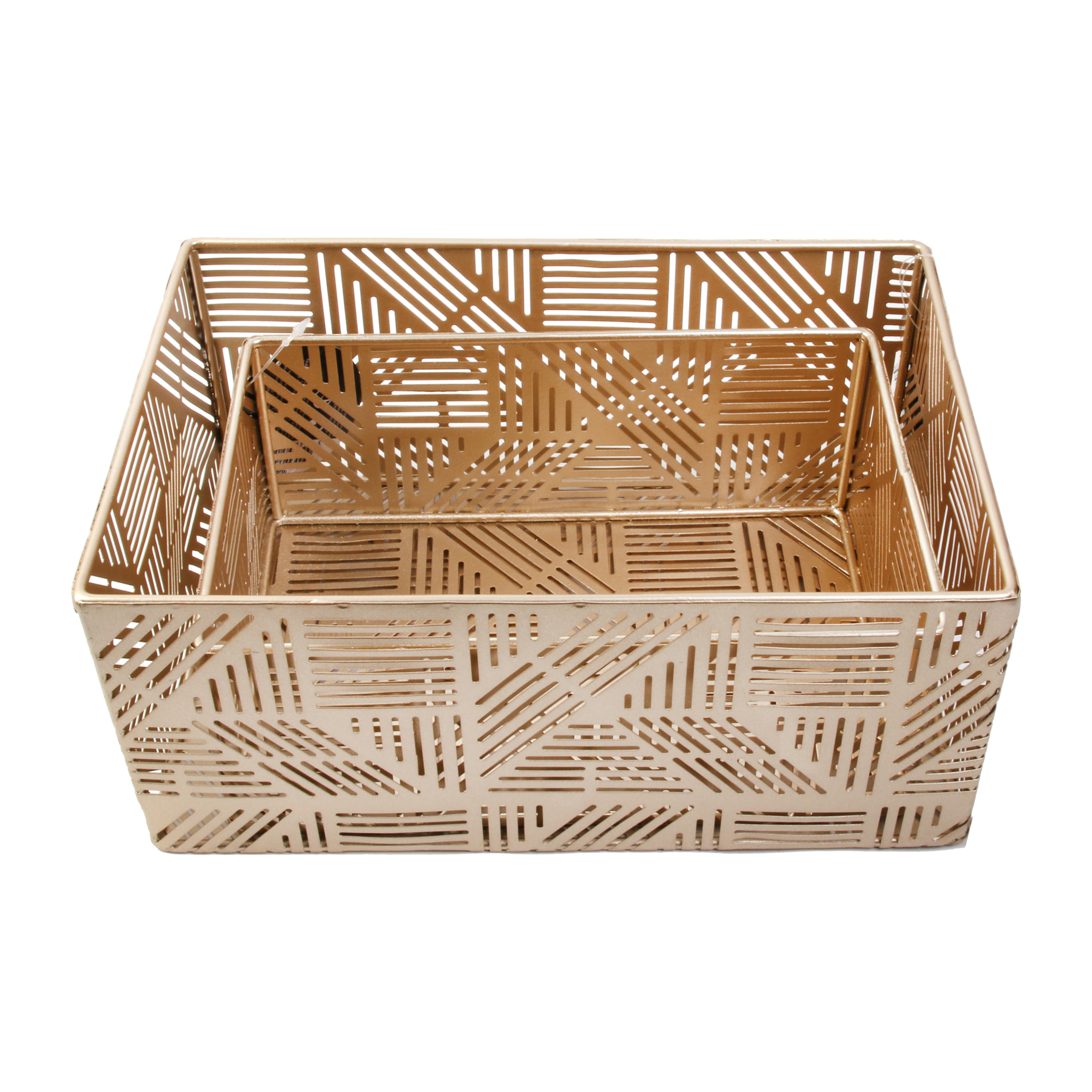 Panier Metal Ajoure Dore Rayure X2
