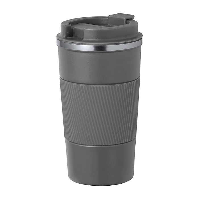 Vaso térmico en acero inox de doble pared y 400 ml de capacidad. Con dosificador en tapa y abrefácil, banda de silicona a juego y base antideslizante. Libre de BPA.