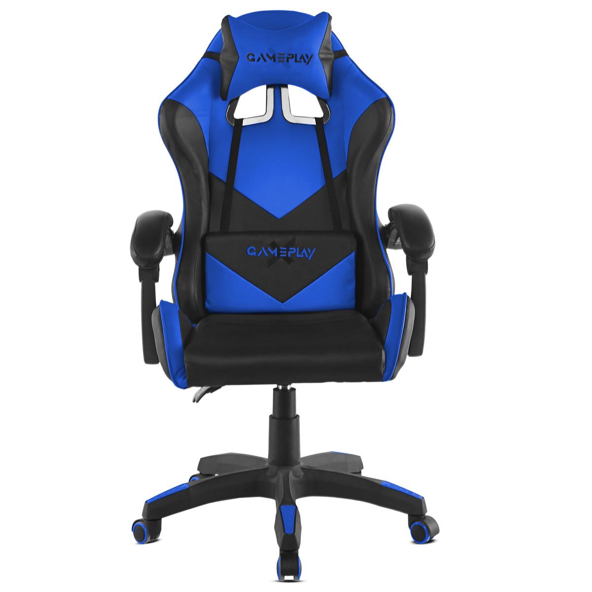 Silla de oficina gaming con reposapiés y reposabrazos acolchados, azul