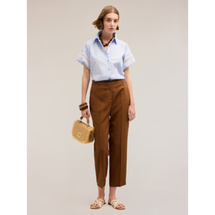 Motivi - Camicia a righe con maniche ricamate - Azzurro