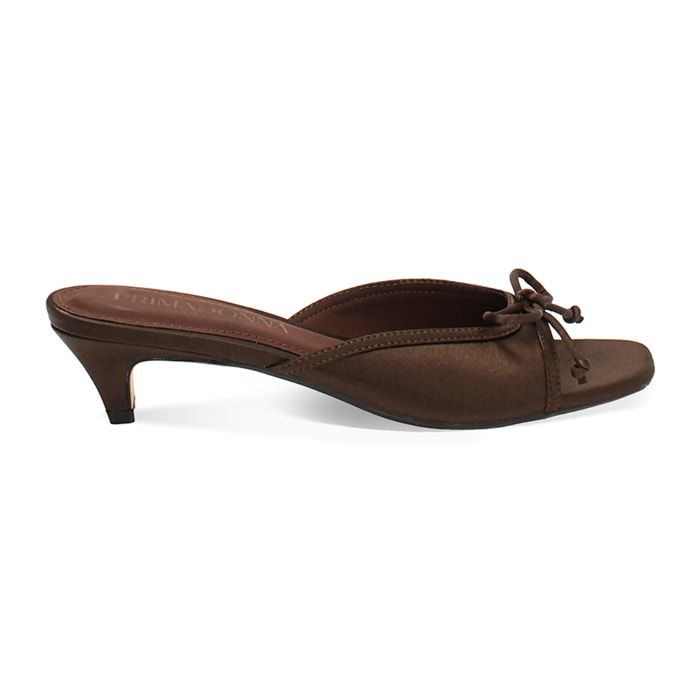 Mules open toe donna testa di moro in raso, tacco 4 cm