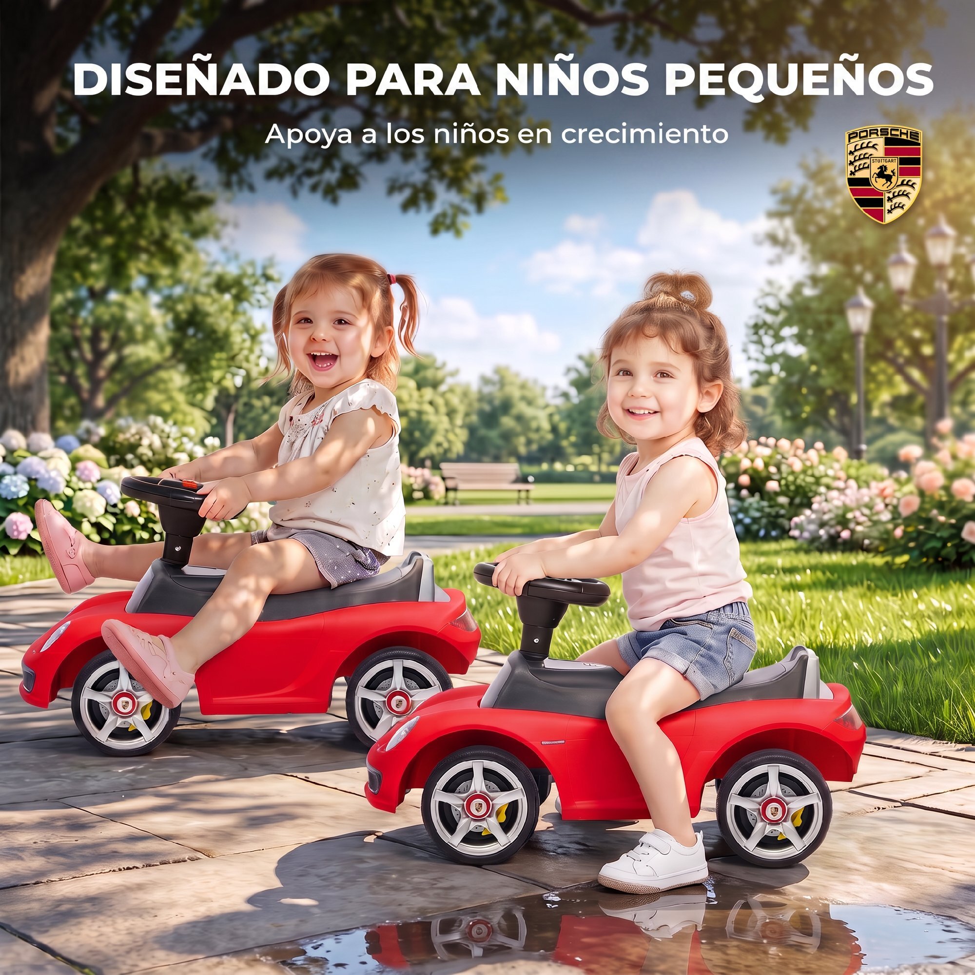 Correpasillos para Bebés de 18 a 36 Meses, Licencia de Porsche, Coche sin Pedales con 2 Faros, Bocina, Sonido de Arranque, para Interior y Exterior, 63x28,5x38 cm, Rojo