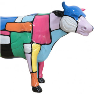 Statue vache en résine avec peinture multicolore H39cm - KIRI