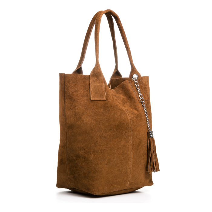 FIRENZE ARTEGIANI Borsa Shopper da Donna Chiusi Vera Pelle Scamosciata Made in Italy 40x17x36 Cm. colore marrone