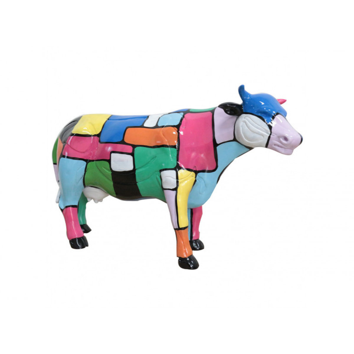 Statue vache en résine avec peinture multicolore H39cm - KIRI