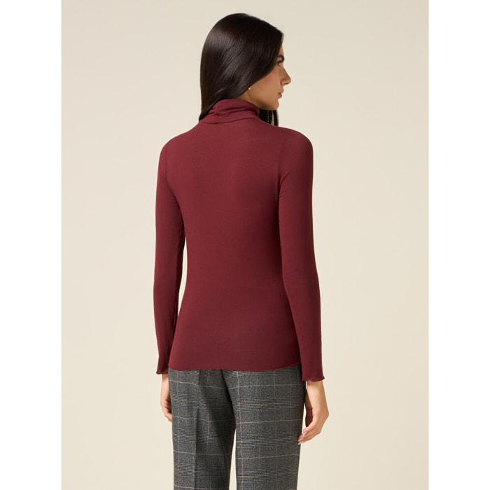 Oltre - T-shirt dolcevita misto modal - Bordeaux