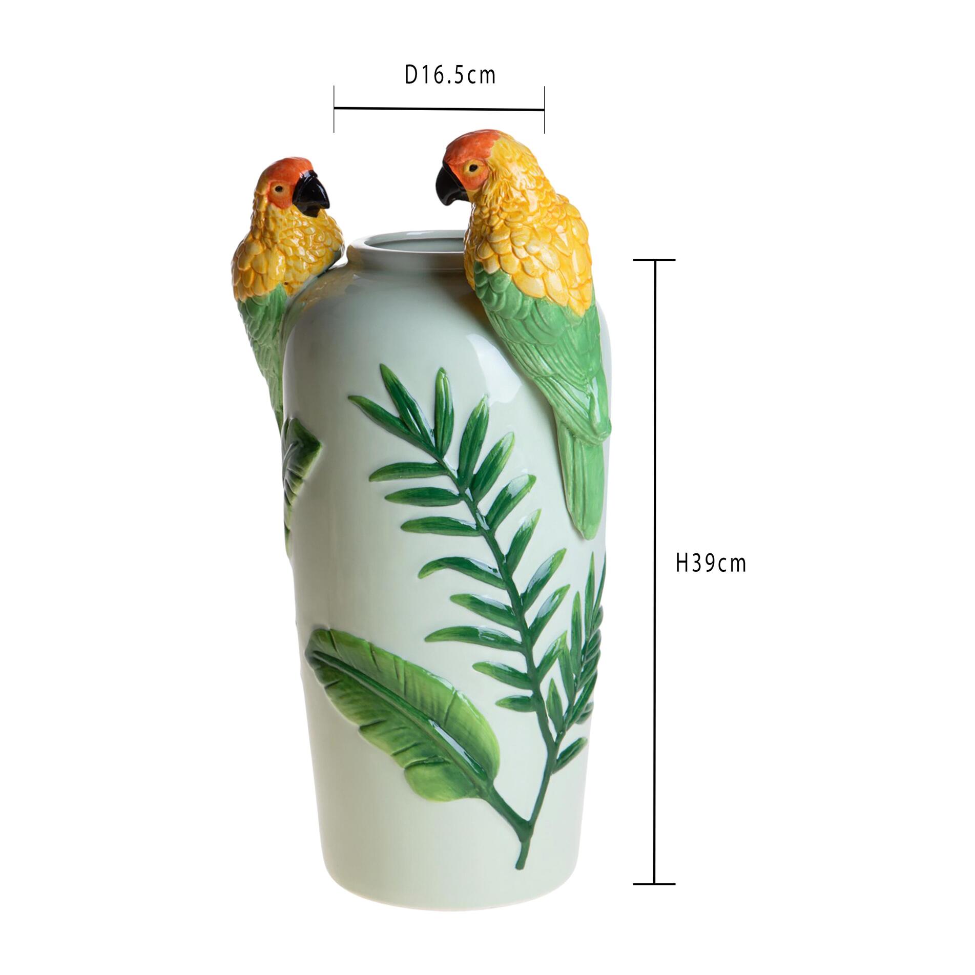 Vaso con pappagalli - 21xH39x16,5cm - Pezzi 1 - Bianchi Dino SpA