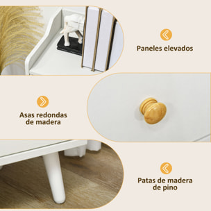 Aparador de Salón Moderno Aparador de Cocina con 2 Puertas 3 Cajones y Patas de Madera de Pino para Comedor Pasillo Dormitorio 90x32x80 cm Blanco