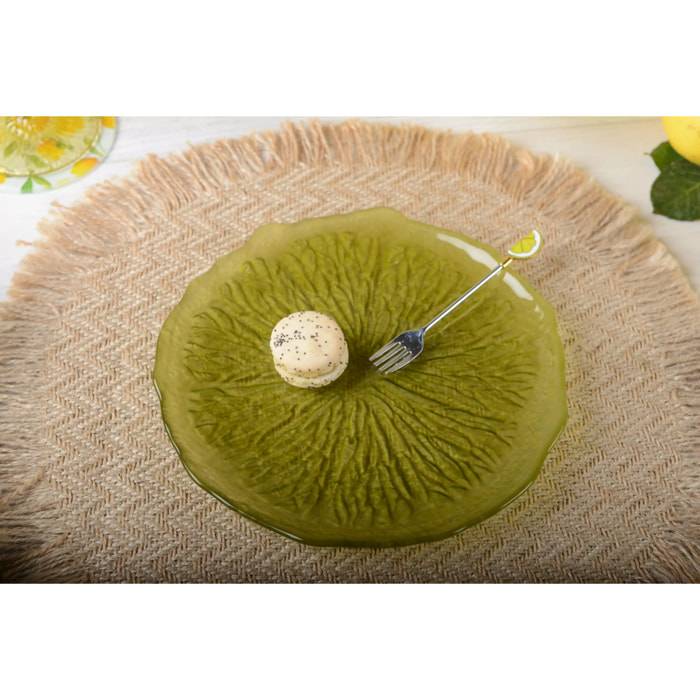 Lot de 6 Assiette à dessert verte 21cm - citron
