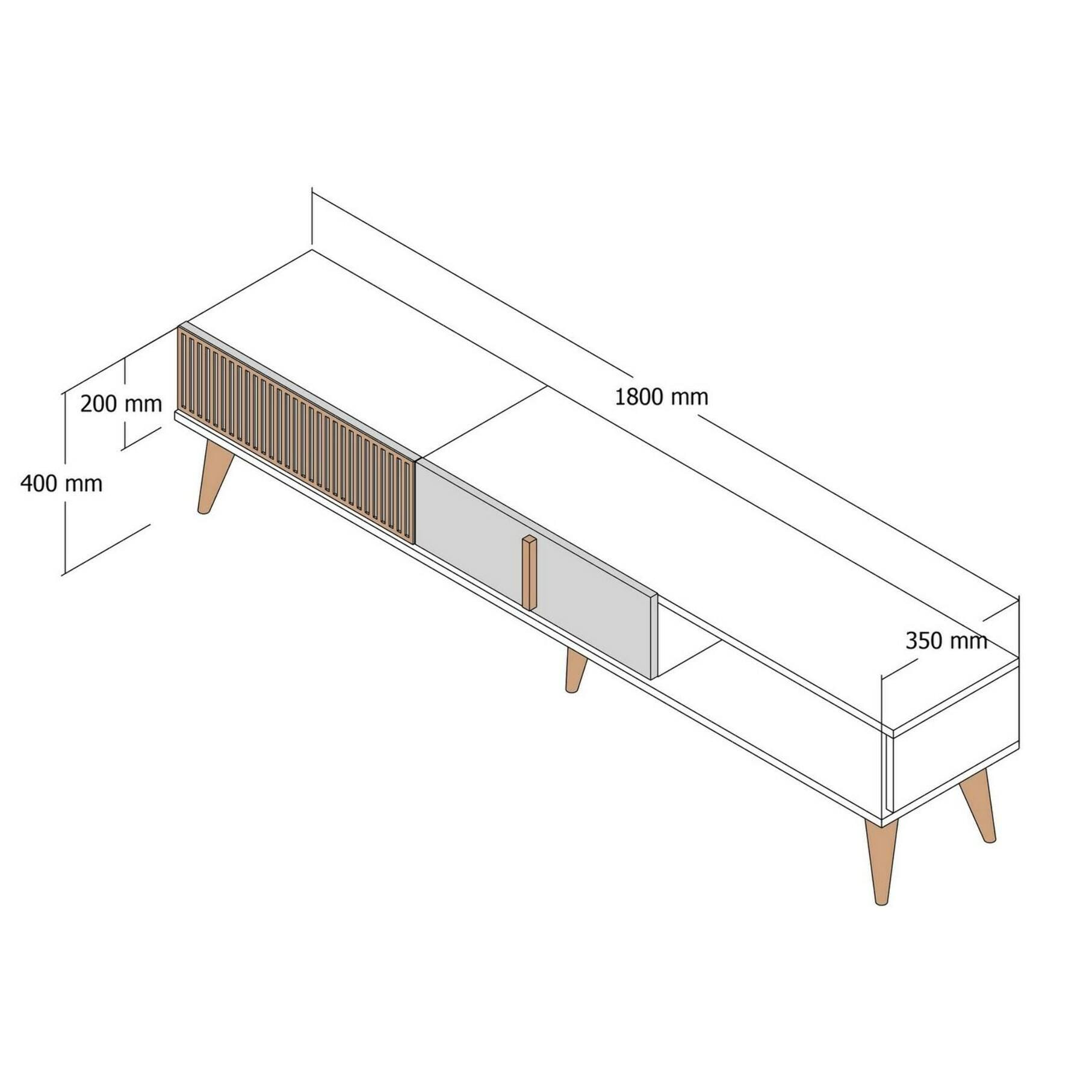 Mobile porta TV Dfirican, Credenza da soggiorno, Armadio basso per TV, Base parete attrezzata, 180x35h40 cm, Noce e Bianco