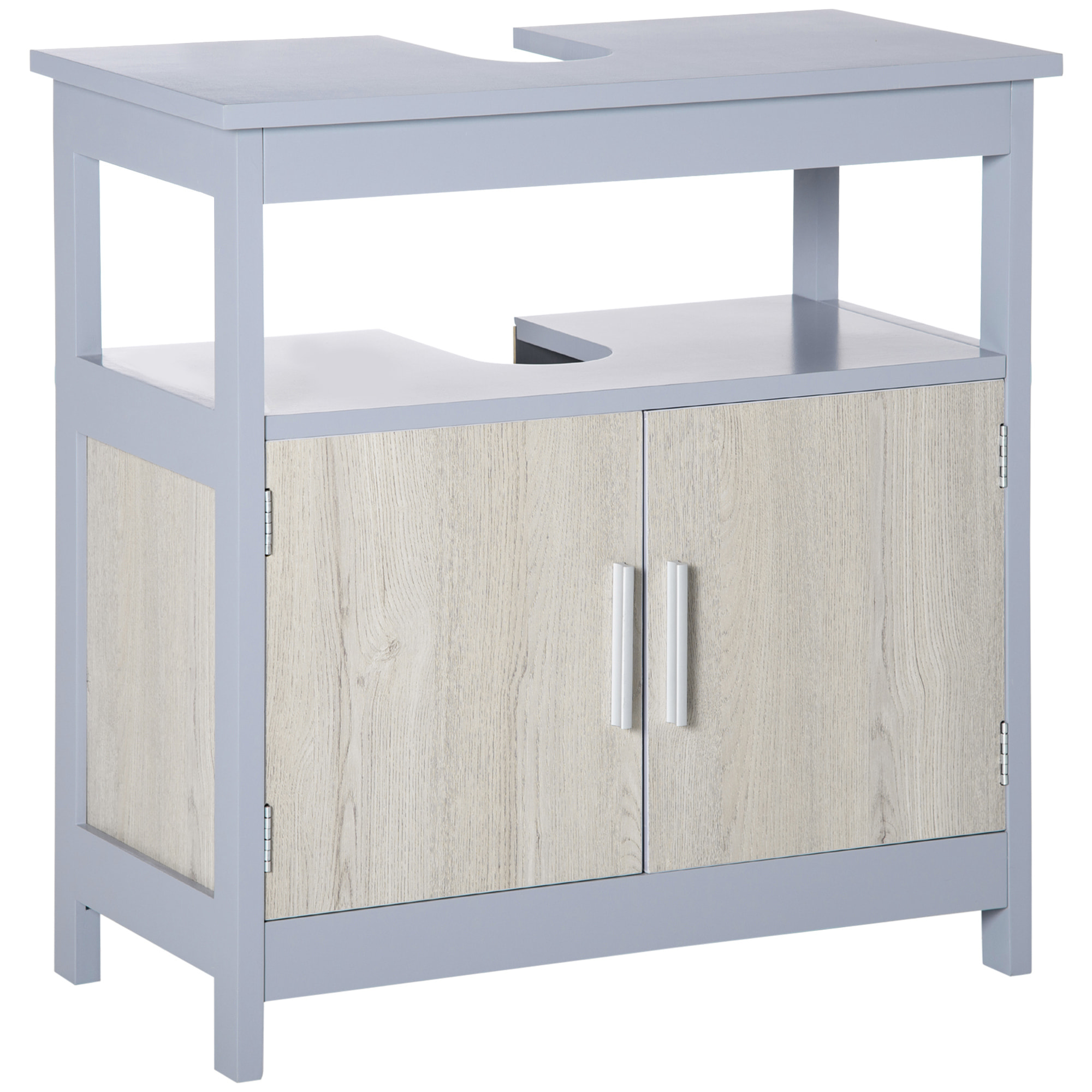 Mueble para Debajo del Lavabo Armario de Suelo de Baño con 2 Puertas y Estante de Almacenaje Carga 15 kg Estilo Moderno Antivuelco 60x30x62 cm Gris