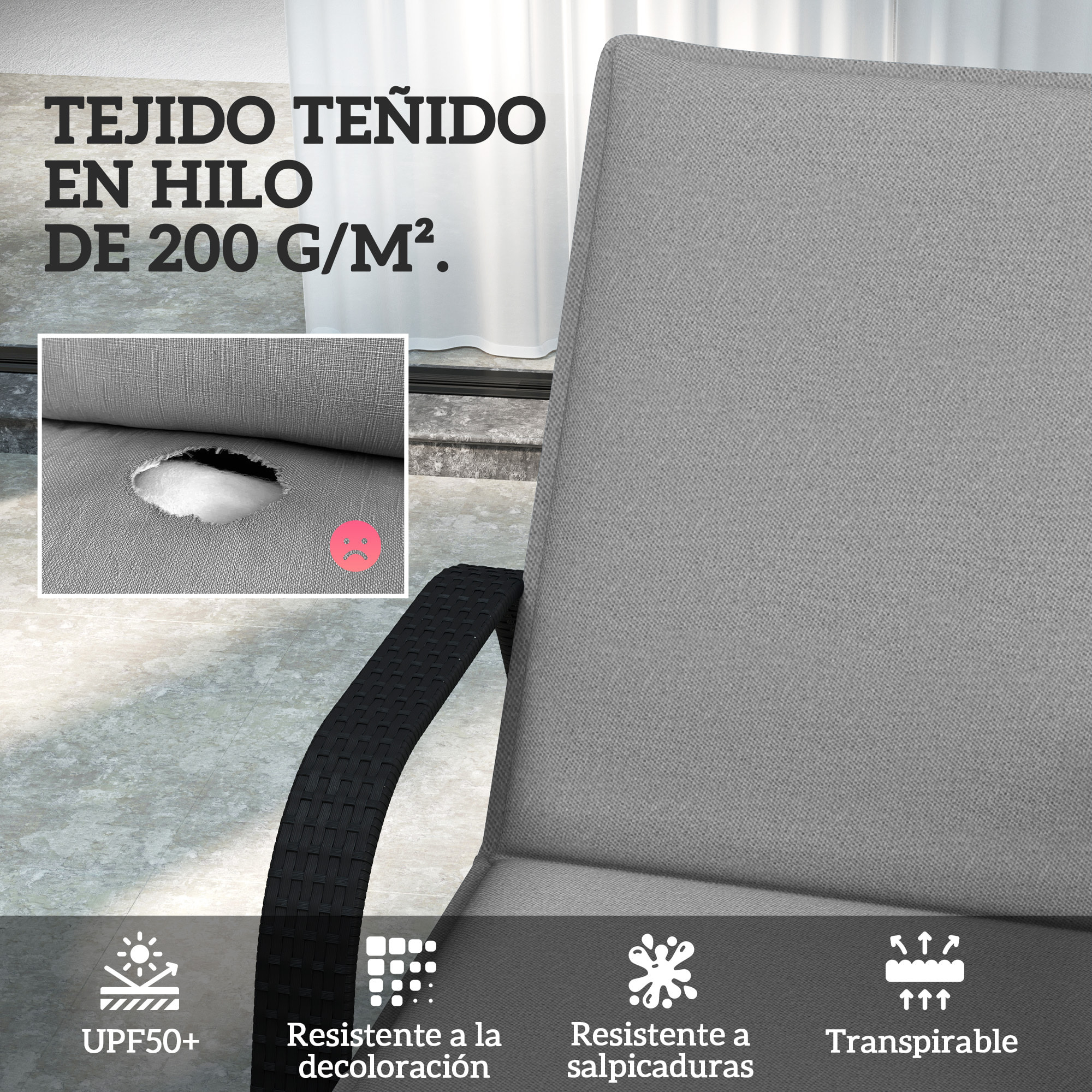 Pack 2 Cojines para Tumbonas Plegables Colchonetas para Tumbonas de Jardín Exterior 193x58x6 cm con Correas de Sujeción Protección UV Resistente a Salpicaduras Gris