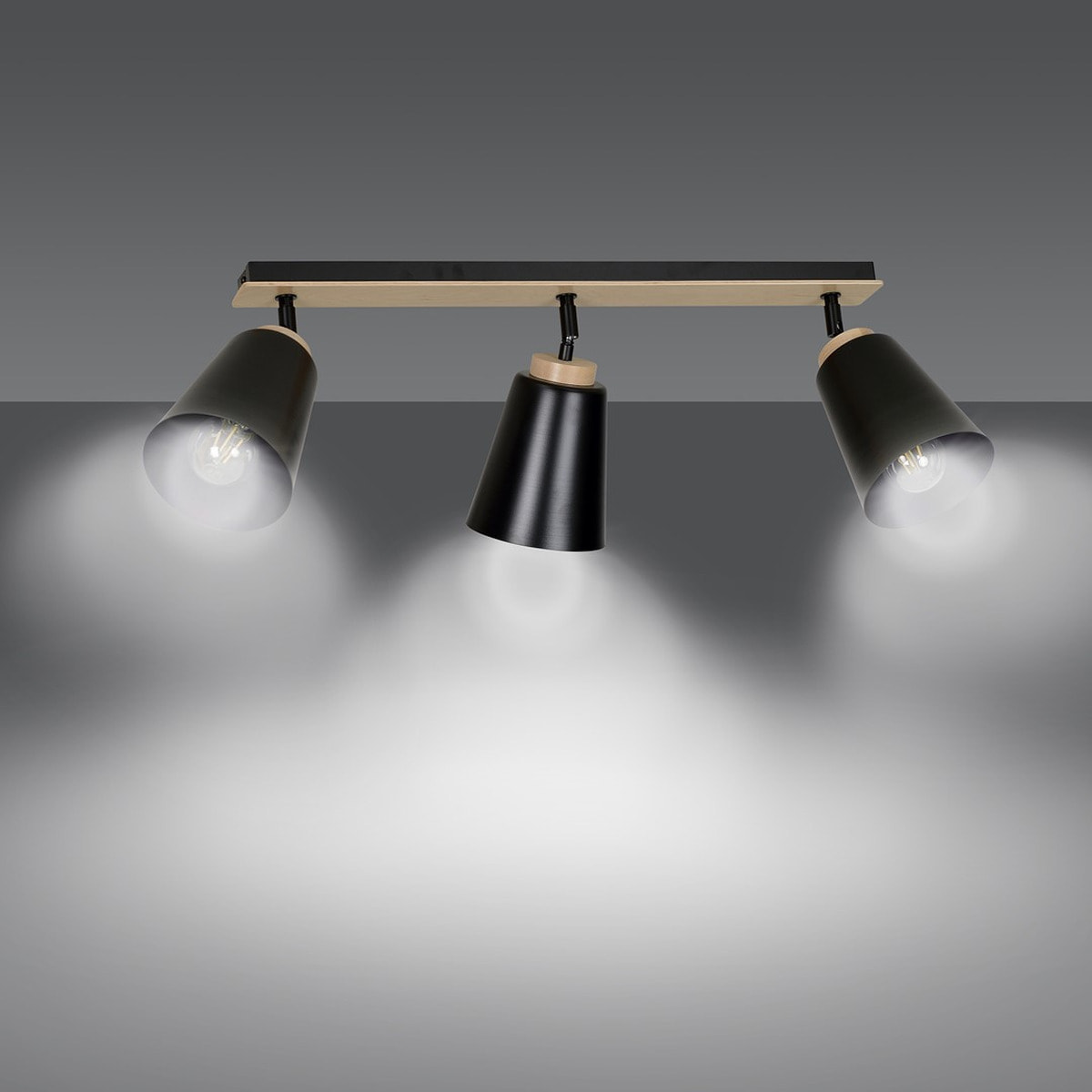 Faretto a soffitto ATLAS in acciaio nero opaco e legno
