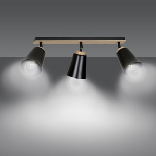 Faretto a soffitto ATLAS in acciaio nero opaco e legno