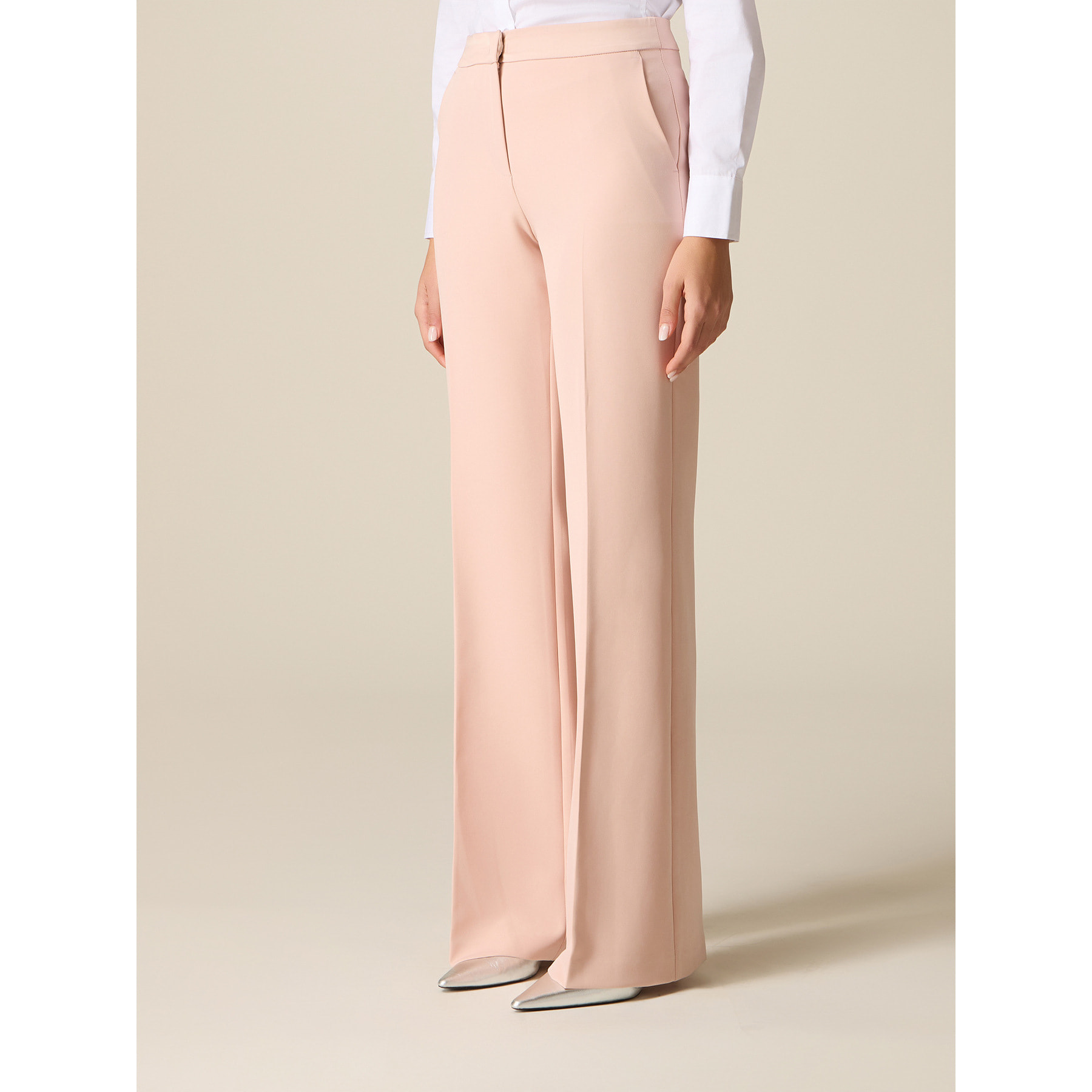 Oltre - Pantaloni a palazzo con profilo in raso - Rosa