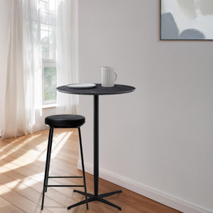 Tavolo bar tondo 70x70x104 cm con top effetto marmo e base nera - Rowan