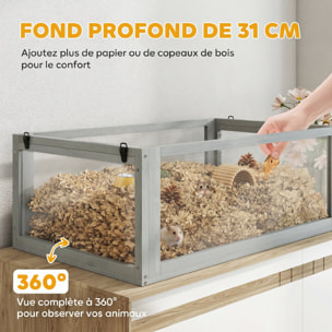 Cage rongeur hamster en bois dim.80x50x76cm 3 niveaux rampes roue bascule cabane gris