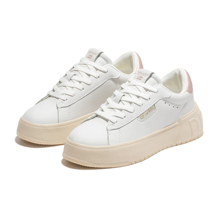 D.Franklin Zapatillas Deportivas Casual de Mujer Court Tennis Blanco/ Oro Rosado