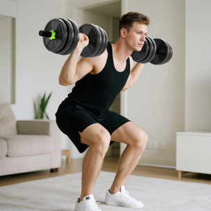 Juego de Mancuernas Ajustables 3 en 1 20kg, Juego de Pesas con Barra de Conexión y Mango Antideslizante, Pesas y Mancuernas para Hombres y Mujeres, Ejercicio de Fitness, Casa Gimnasio