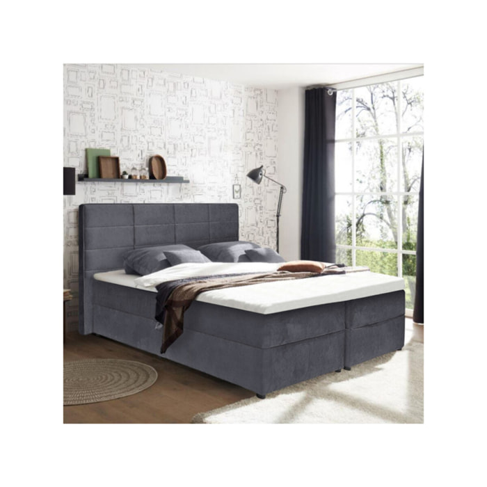 Lit boxspring complet en velours gris ou taupe 160x200 - GENEVE