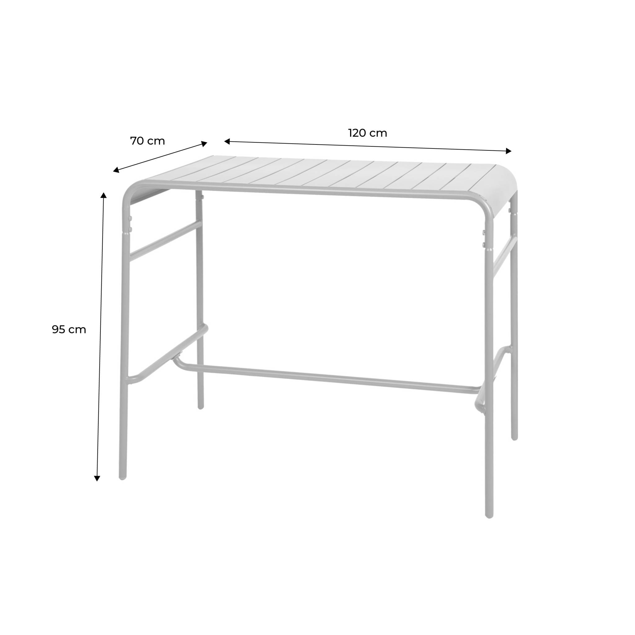 Table haute de jardin métal 4 places. kaki. 120 x 70 x 95cm