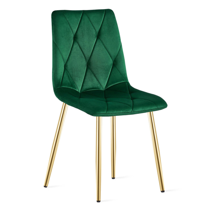 Set di 3 Sedie Libra in Velluto Verde Bosco e Gambe Oro