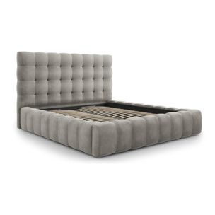 Lit coffre avec tête de lit "Bali" 200x200cm en velours gris clair