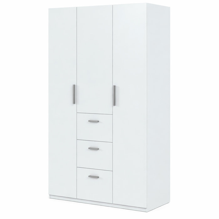Armadio Da Camera 3 Ante E 3 Cassetti Con Appendiabiti E 6 Ripiani Guardaroba Capiente Salvaspazio Per Camera Matrimoniale 117 x 203 x 52 Cm Bianco