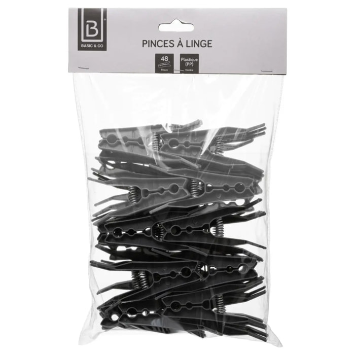 Lot de 48 pinces à linge Noir
