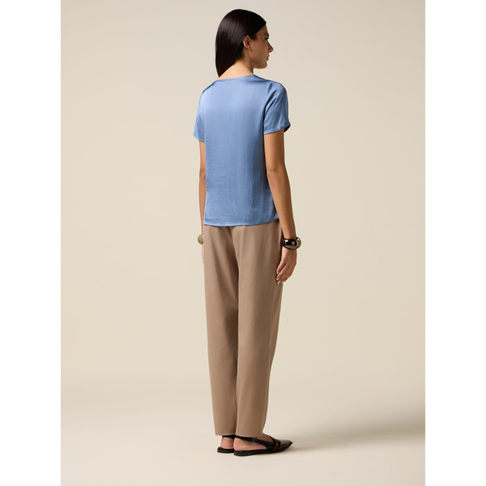 Oltre - Blusa in raso di viscosa - Azzurro