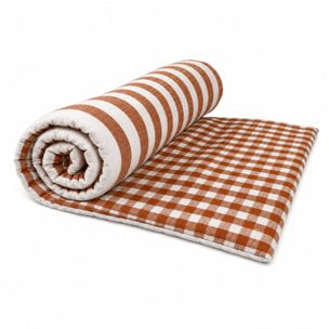 Édredon réversible coton flammé motifs rayures et vichy LOURMARIN - Terracotta