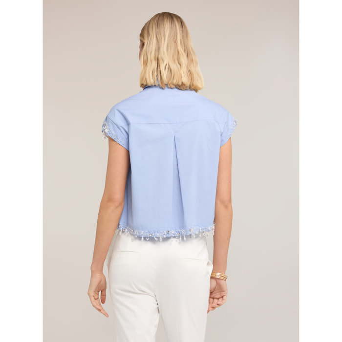 Motivi - Camicia boxy in popeline con pietre - Azzurro