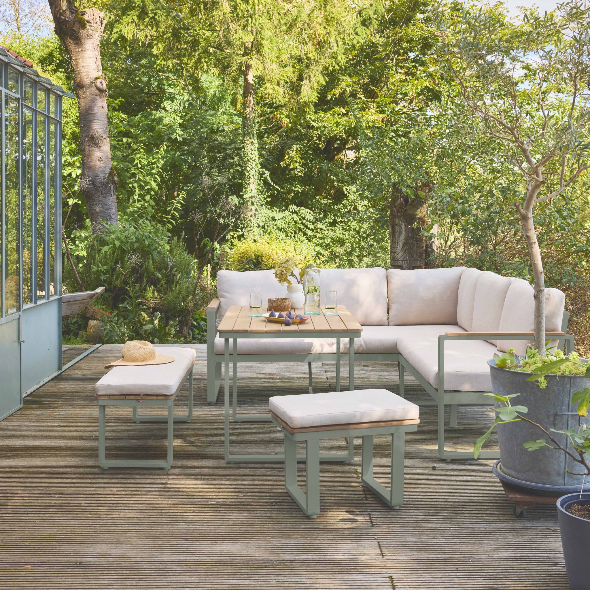 Salon de jardin bois d'acacia et aluminium 8 places PAMPAS