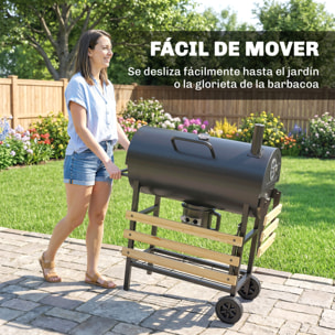 Barbacoa de Carbón Portátil, Barbacoa Carbón Barril Móvil con Asador Eléctrico, Estantes Plegables, Rejilla de Calentamiento, Termómetro, Ventilaciones Ajustables, Recoge Cenizas, Ruedas, Asa