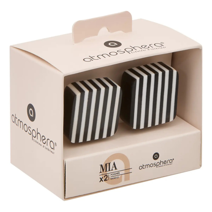 Lot de 2 boutons de meuble en laiton Mia noir et blanc